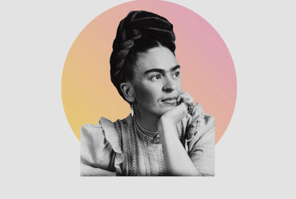 Picture of Frida Kahlo on a gray background.